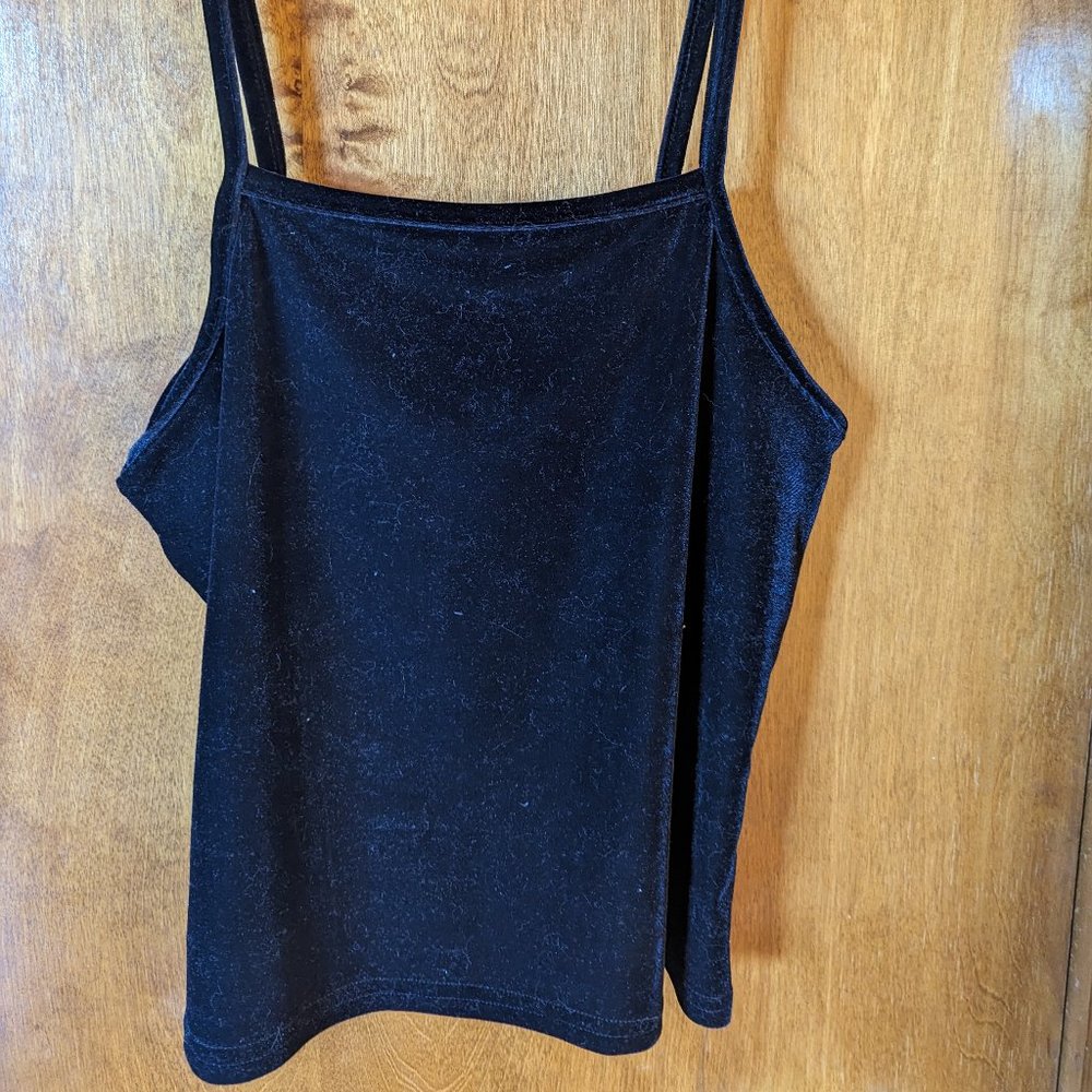 Black velvet square neck tank top